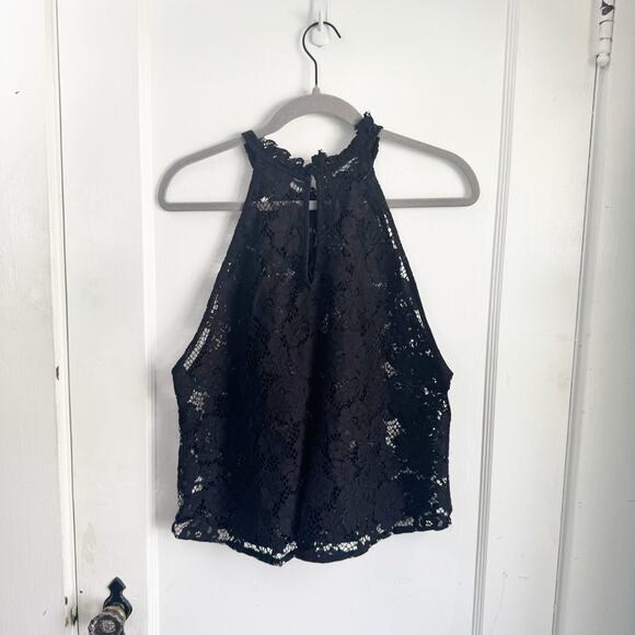 Free People FP Sweet Meadow Dreams Black Lace Halter Top Sheer Size Large L Boho - Picture 10 of 14